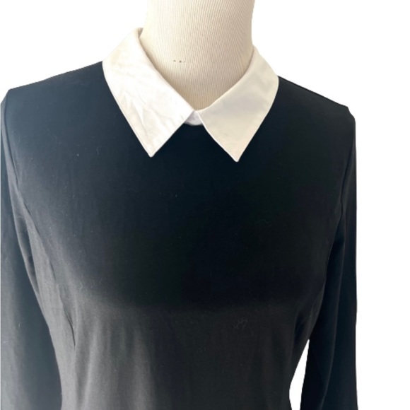 Aphratti Black Long Sleeve Dress with White Collar, Wednesday Adams Style - Picture 3 of 12